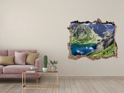 Vinilo pared rota 3d efecto realista Valle de montaña con un lago