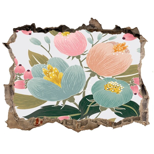 Pegatina de vinilo agujero 3d para pared Un mural floral en una pared dañada