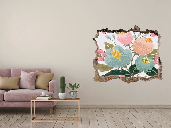 Pegatina de vinilo agujero 3d para pared Un mural floral en una pared dañada
