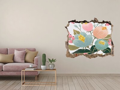 Pegatina de vinilo agujero 3d para pared Un mural floral en una pared dañada