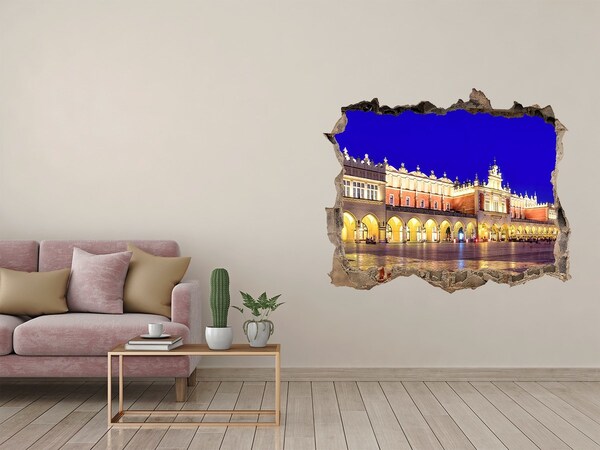 Trampantojo de pared rota efecto profundidad La Plaza del Mercado Principal de Cracovia por la noche