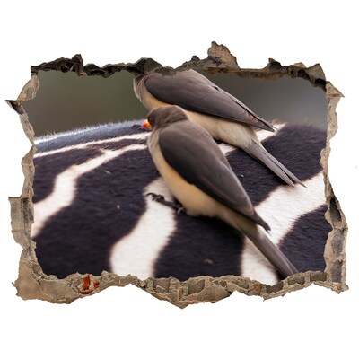 Vinilo pared rota 3d efecto realista Pájaros en el lomo de una cebra