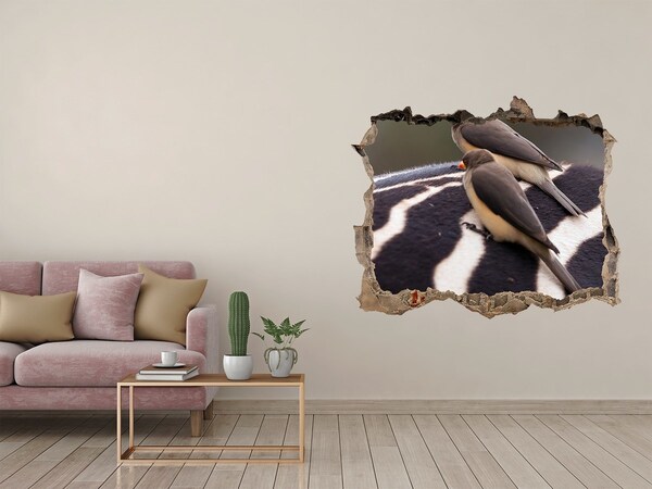 Vinilo pared rota 3d efecto realista Pájaros en el lomo de una cebra
