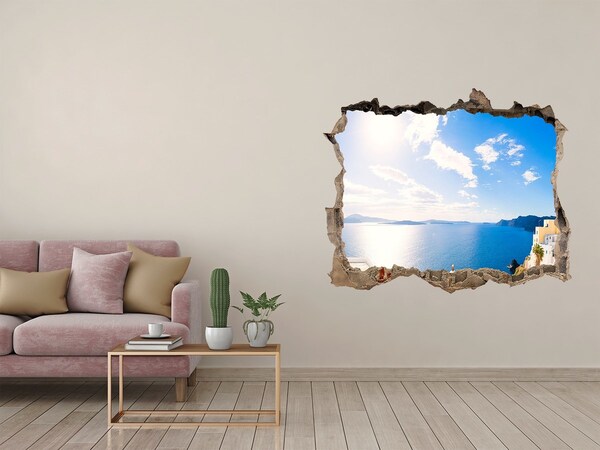Pegatina agujero en la pared autoadhesiva Vista al mar desde Grecia