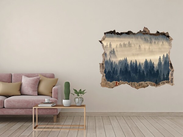 Vinilo pared rota 3d efecto realista Bosque hundido en la niebla