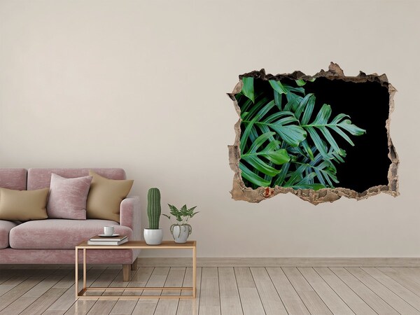 Vinilo pared rota 3d efecto realista La jungla verde detrás del muro