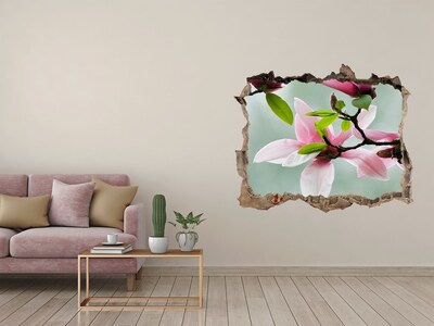 Pegatina de vinilo agujero 3d para pared Flores de magnolia en una pared dañada