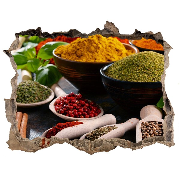 Vinilo pared rota 3d efecto realista Especias coloridas en la cocina