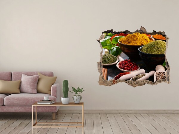 Vinilo pared rota 3d efecto realista Especias coloridas en la cocina