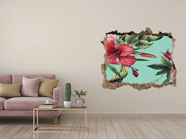Vinilo pared rota 3d efecto realista Jardín tropical en un agujero en la pared