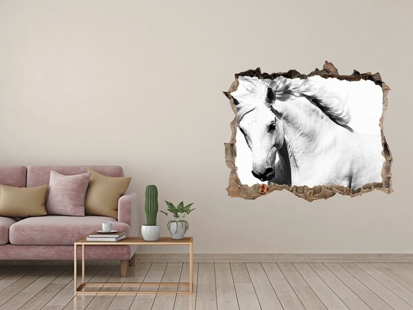 Pegatina de vinilo agujero 3d para pared Caballo blanco en un agujero en la pared