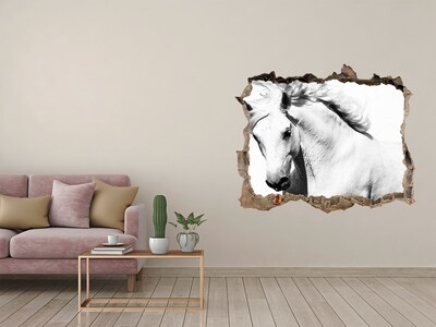 Pegatina de vinilo agujero 3d para pared Caballo blanco en un agujero en la pared