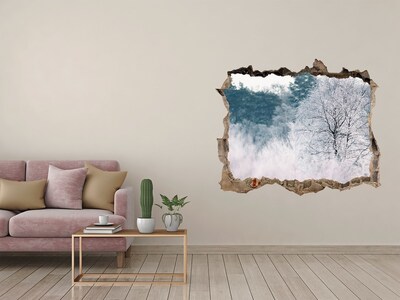 Vinilo pared rota 3d efecto realista Paisaje invernal detrás del agujero en la pared