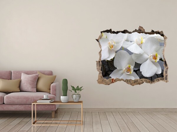 Vinilo pared rota 3d efecto realista Flores de orquídea en agua