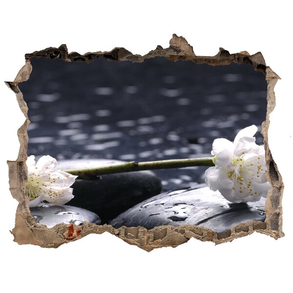 Pegatina de vinilo agujero 3d para pared Flores sobre piedras