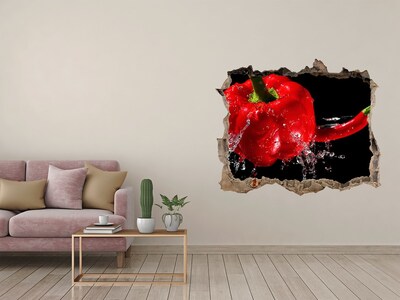 Pegatina de vinilo agujero 3d para pared Pimiento rojo en acción