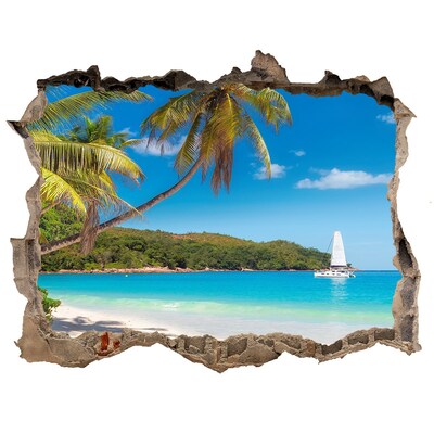 Pegatina de vinilo agujero 3d para pared Playa tropical con palmeras