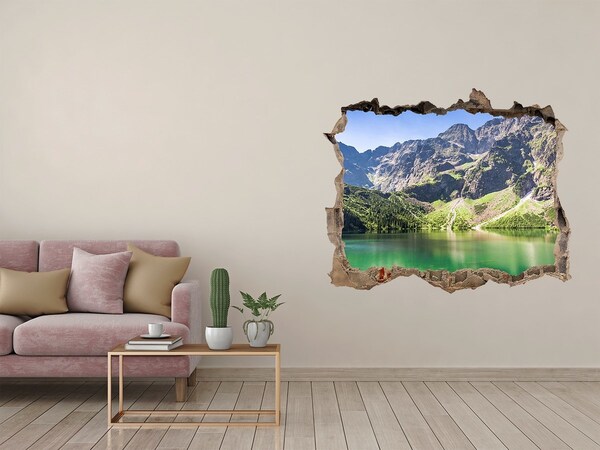Pegatina de vinilo agujero 3d para pared Paisaje de montaña junto al lago
