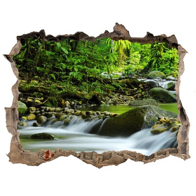 Vinilo pared rota 3d efecto realista Cascada en el bosque tropical