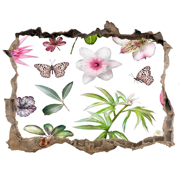 Pegatina agujero en la pared autoadhesiva Un paraíso de flores detrás del muro