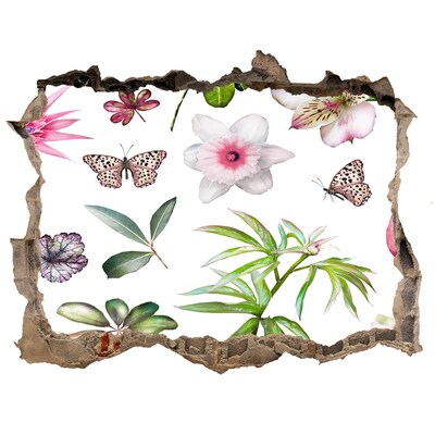 Pegatina agujero en la pared autoadhesiva Un paraíso de flores detrás del muro