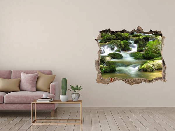 Vinilo pared rota 3d efecto realista Cascada en el bosque verde