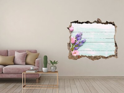 Vinilo pared rota 3d efecto realista Vista floral a través de la pared