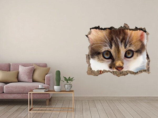 Pegatina de vinilo agujero 3d para pared Gato en un agujero en la pared