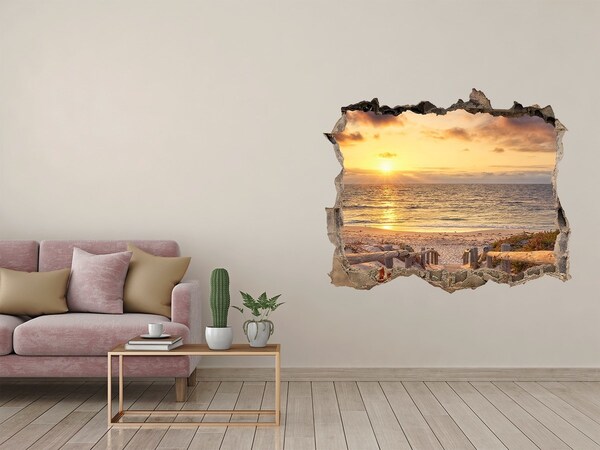 Vinilo pared rota 3d efecto realista Puesta de sol sobre la playa