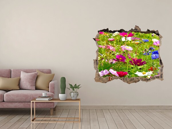 Pegatina de vinilo agujero 3d para pared Un paraíso de flores detrás del muro