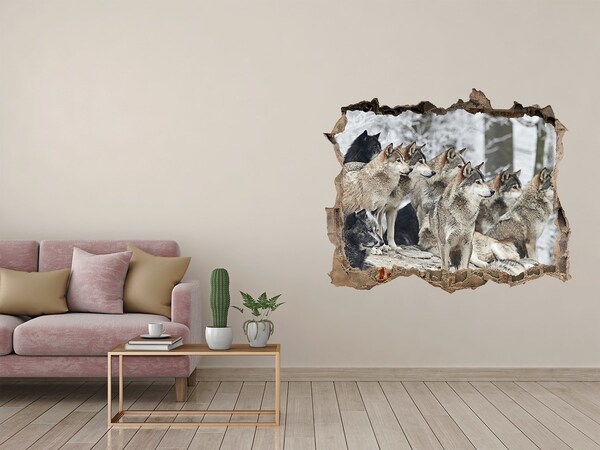 Vinilo pared rota 3d efecto realista Lobos en su hábitat natural