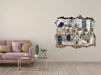Vinilo pared rota 3d efecto realista Lobos en su hábitat natural