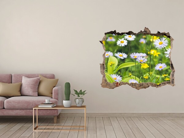 Vinilo pared rota 3d efecto realista Un paraíso de flores detrás del muro