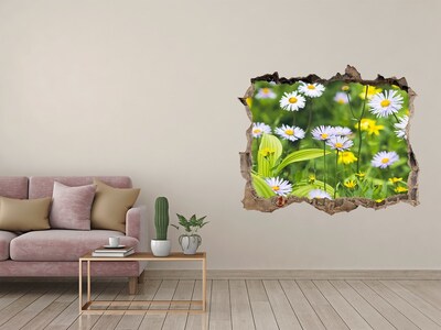 Vinilo pared rota 3d efecto realista Un paraíso de flores detrás del muro