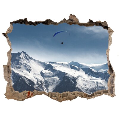 Vinilo pared rota 3d efecto realista Paisaje de montaña con un parapente