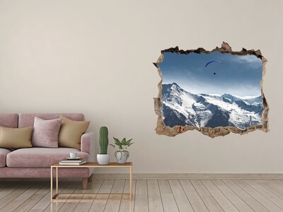 Vinilo pared rota 3d efecto realista Paisaje de montaña con un parapente