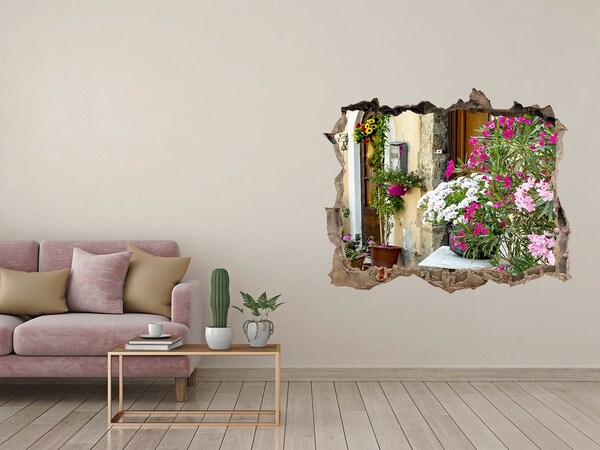 Pegatina de vinilo agujero 3d para pared Un rincón de flores en el pueblo