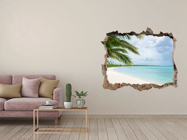 Trampantojo de pared rota efecto profundidad Playa tropical con palmeras
