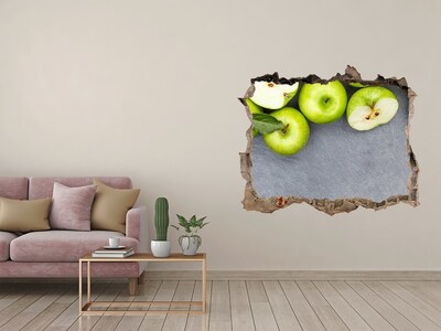 Vinilo pared rota 3d efecto realista Manzanas verdes en hormigón