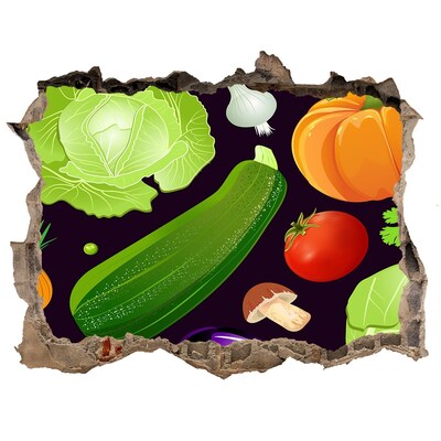 Pegatina de vinilo agujero 3d para pared Frutas y verduras en un agujero en la pared