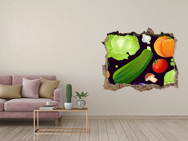 Pegatina de vinilo agujero 3d para pared Frutas y verduras en un agujero en la pared