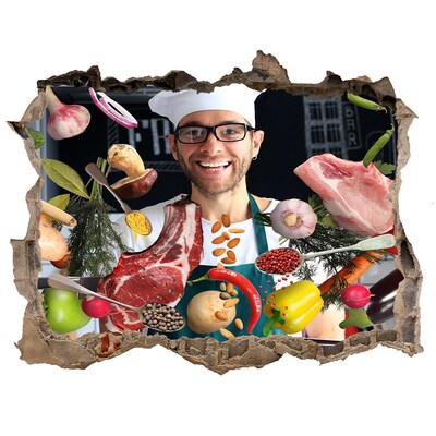 Vinilo pared rota 3d efecto realista Locura en la cocina