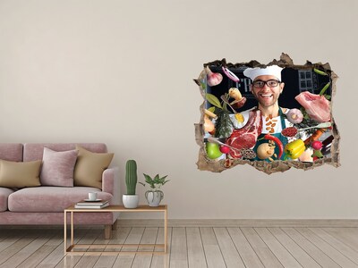 Vinilo pared rota 3d efecto realista Locura en la cocina