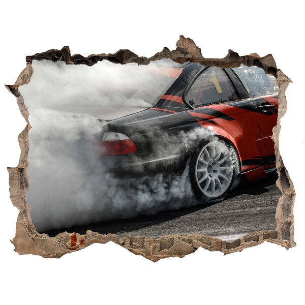 Pegatina agujero en la pared autoadhesiva Coche de carreras en acción