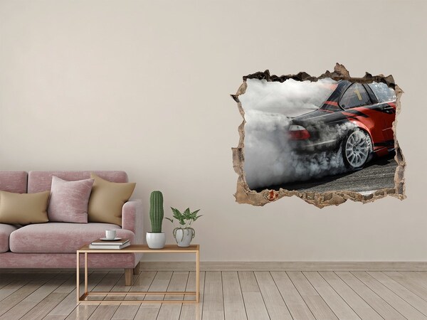 Pegatina agujero en la pared autoadhesiva Coche de carreras en acción