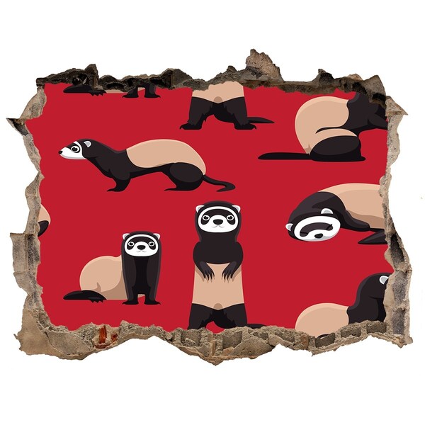 Pegatina agujero en la pared autoadhesiva Hurones divertidos en un agujero en la pared