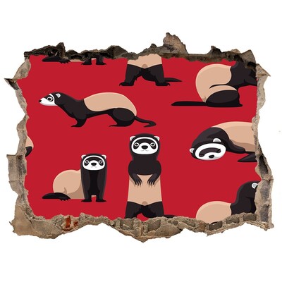 Pegatina agujero en la pared autoadhesiva Hurones divertidos en un agujero en la pared