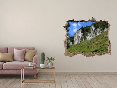 Pegatina de vinilo agujero 3d para pared Paisaje de montaña a través de un agujero en la pared