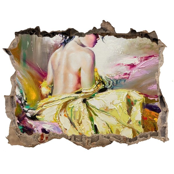 Trampantojo de pared rota efecto profundidad Mujer con vestido amarillo