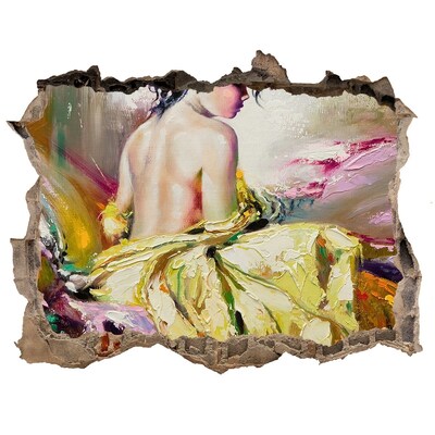 Dziura 3d fototapeta ścienna Kobieta w żółtej sukni